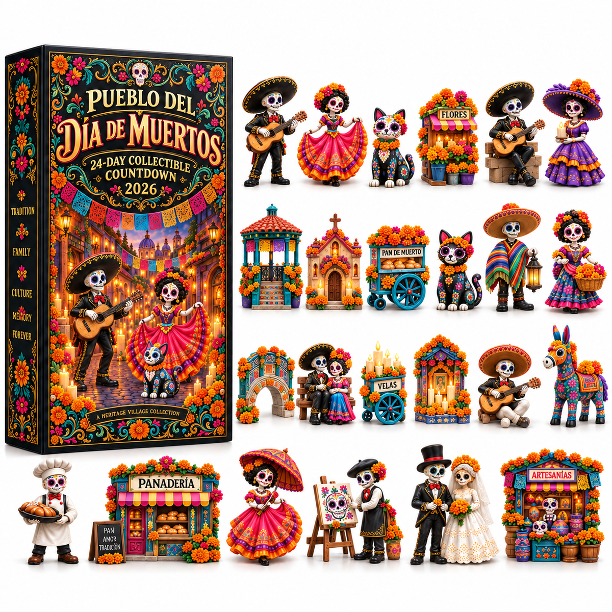 2026 Día de Muertos 24-Day Collectible Countdown-Open one surprise each day and build a complete Día de Muertos village together.
