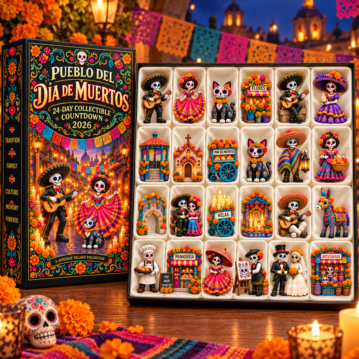 2026 Día de Muertos 24-Day Collectible Countdown-Open one surprise each day and build a complete Día de Muertos village together.