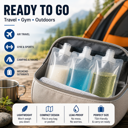 Space-Saving Refillable Travel Pouches – 12 Pack