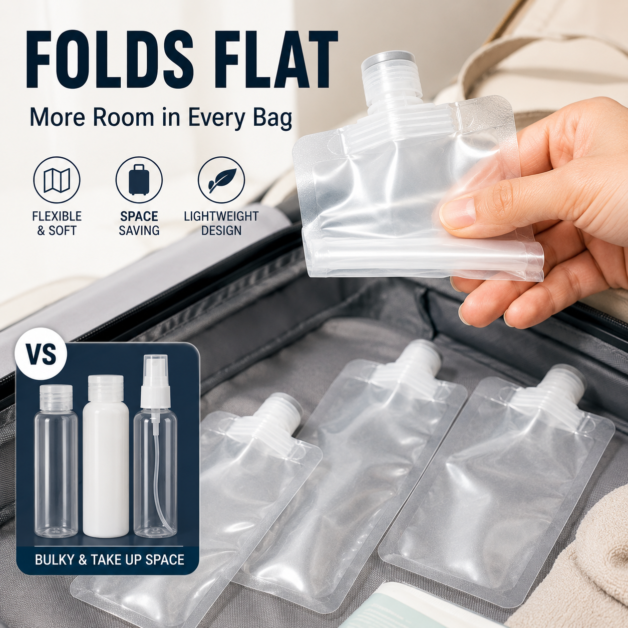 Space-Saving Refillable Travel Pouches – 12 Pack