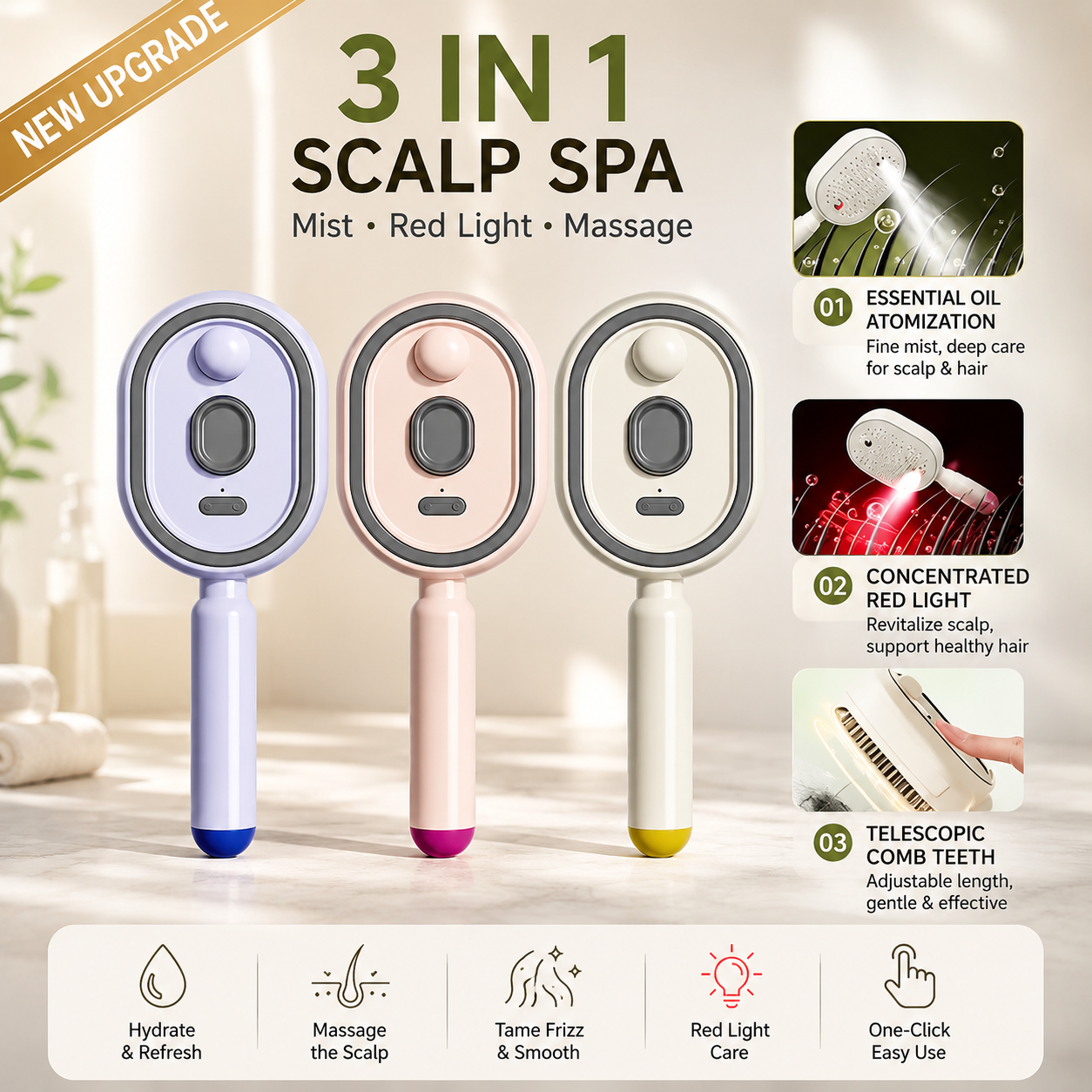 5-in-1 Mist Massage Comb For Dry, Frizzy Hair