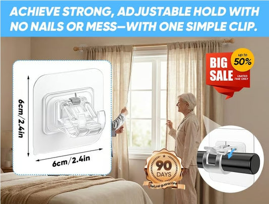 Keep curtain rods firmly in place with a simple transparent clip that installs in seconds.
